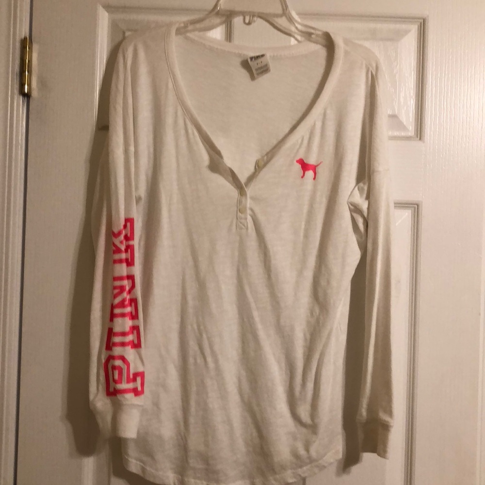 VS Pink Collection Long Sleeve Button Tee Shirt